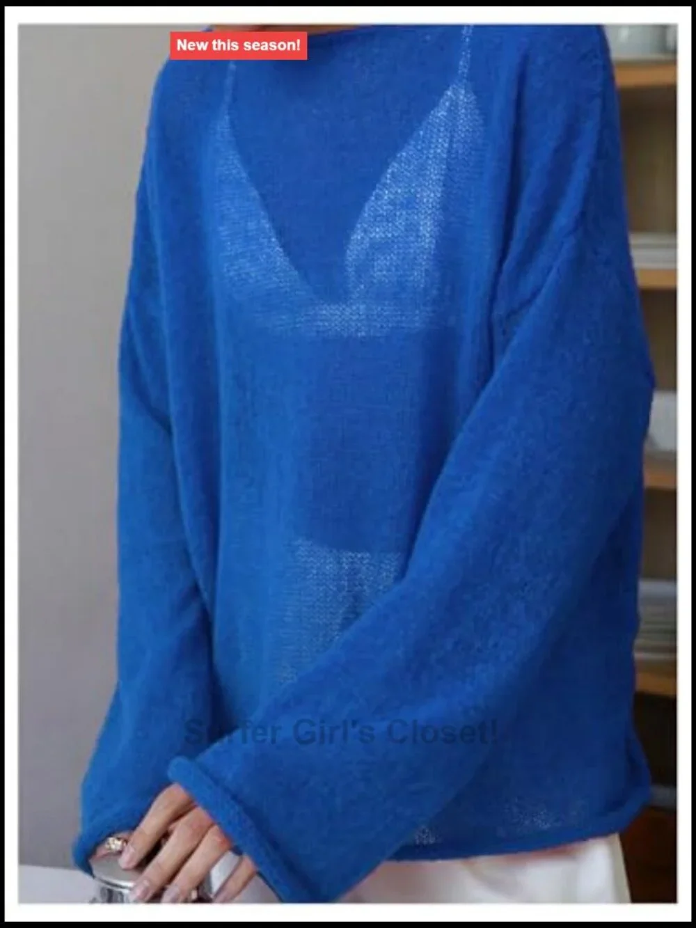 Women's Sheer Mesh Long Sleeve Beach Cover Up Sweater Lightweight